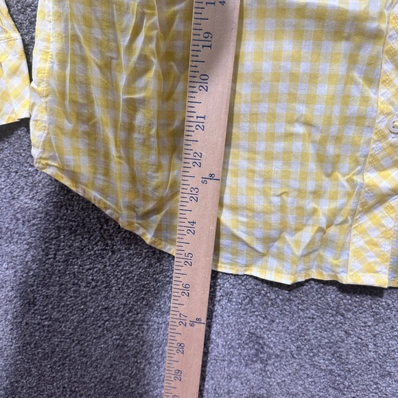 Talbots Button Up Top Women Medium Petite Yellow Gingam Cotton Long Sleeve - Picture 5 of 11